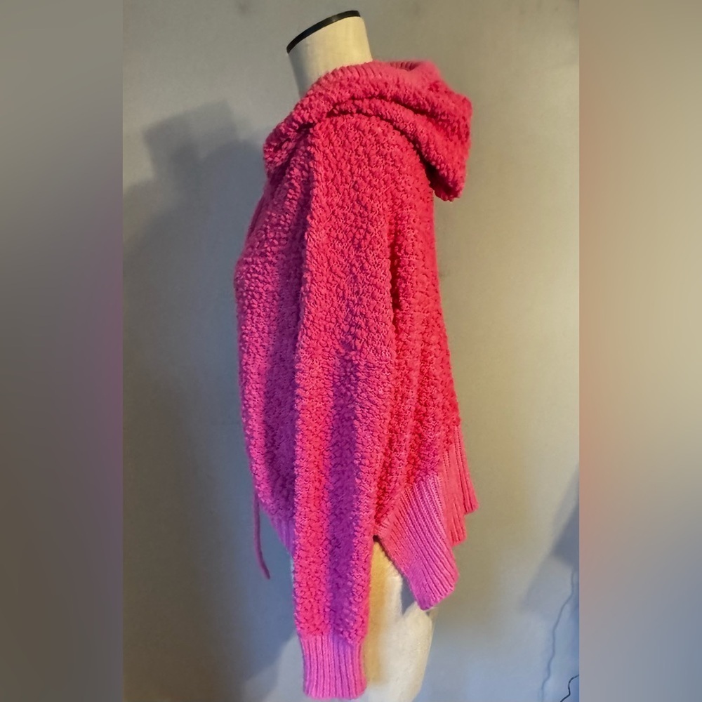 POL Women’s Rose Pink Popcorn Knit Slit Hooded Comfy Oversized Sweater Sz S - Picture 4 of 9